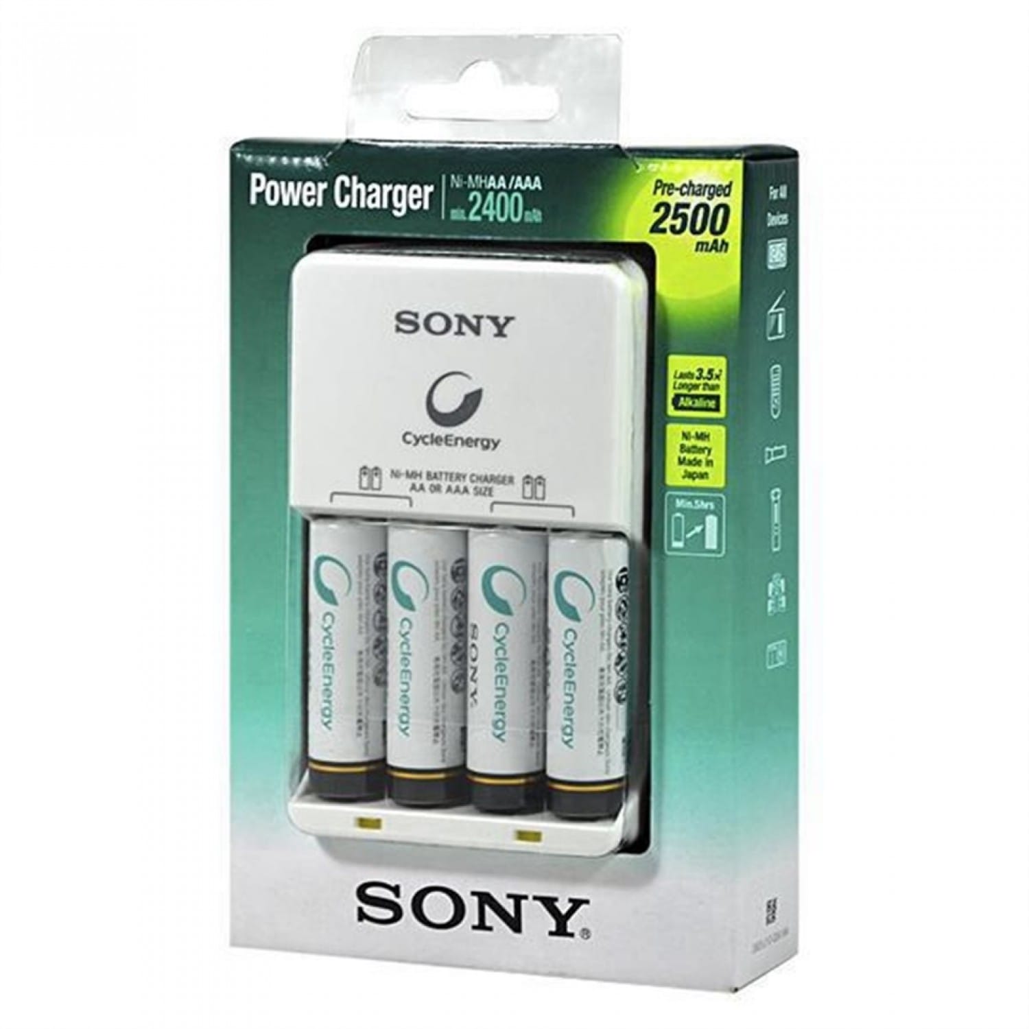 Chargeur SONY compact + 4 piles LR6 NiMH de 2500mAh (Recharge 4 piles LR6  ou LR03)