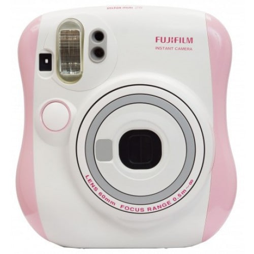 FUJI - Appareil photo instantané Instax Mini 25 - Format photo 62x46mm - Livré avec 2 piles CR2 et dragonne - Dim. (L)112x(H)121x(P)60,6mm - Blanc & Rose