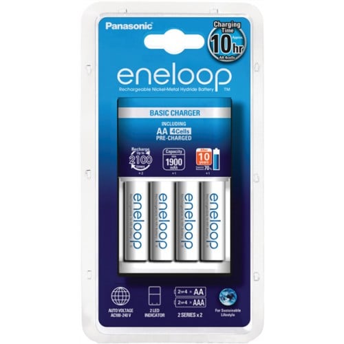 PANASONIC - Chargeur ENELOOP Basic + 4 accus LR6 1900mAh (Recharge 4 piles LR6 ou LR03)