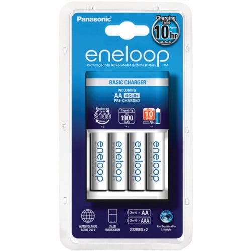 PANASONIC - Chargeur ENELOOP Basic + 4 accus LR6 1900mAh (Recharge 4 piles LR6 ou LR03)