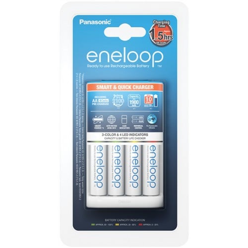 PANASONIC - Chargeur ENELOOP Smart & Quick + 4 accus LR6 1900mAh (Recharge 4 piles LR6 ou LR03)