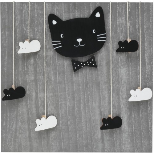 DEKNUDT - Cadre photo pêle-mêle S67TS2 E - Panneau bois gris chat & souris avec 6 pinces suspendues - 40x40cm