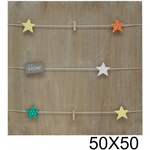 DEKNUDT - Cadre photo pêle-mêle S67TT2 E - Panneau bois avec 3 cordes et 8 pinces - 50x50cm