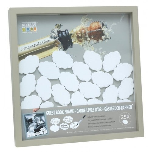 DEKNUDT - Cadre photo Livre d'Or - Bois taupe - 30x30cm - Contient 25 nuages pour écrire des mots + 1 carton autocollant