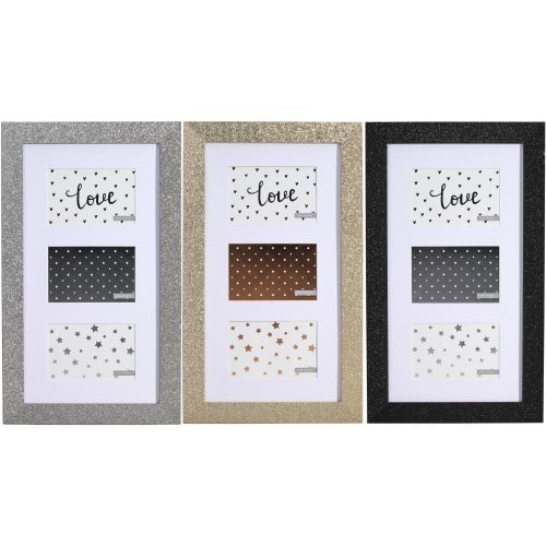 ''Céleste'' - Multivues bois paillettes pour 3 photos 10x15cm - coloris aléatoire si achat de 1 ou 2 cadres - 1 coloris de chaqu