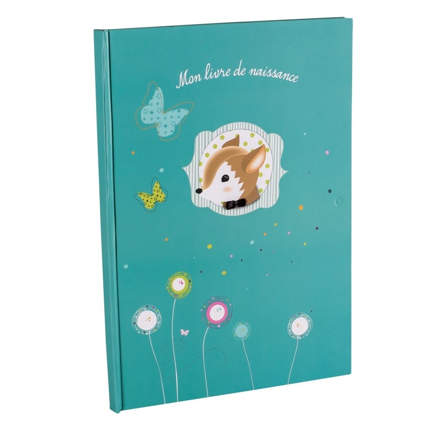 Album photo PANODIA série FOXY Livre de Naissance - A4 40 Pages illustrées Texte en Français Sous jaquette avec bouton pression 