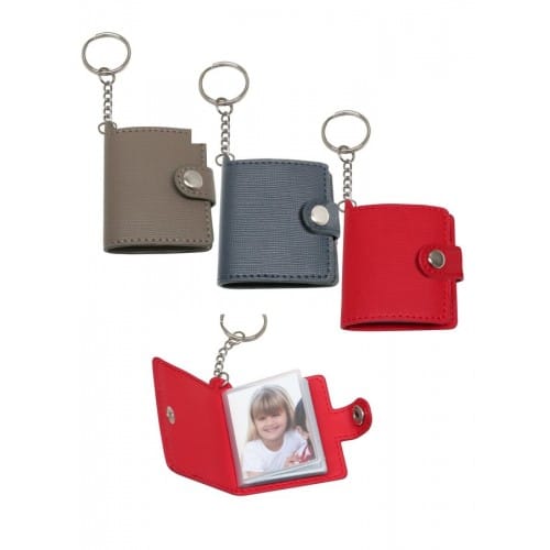 Porte-clef photo DEKNUDT Similicuir taupe, rouge ou noir-Pour 20 photos 3,5x4,5cm (Livraison aléatoire par 1 ou 2 de chaque et 1