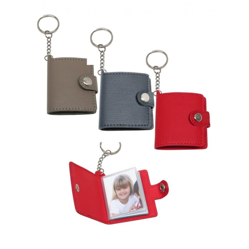 Porte-clef photo DEKNUDT Similicuir taupe, rouge ou noir-Pour 20 photos 3,5x4,5cm (Livraison aléatoire par 1 ou 2 de chaque et 1