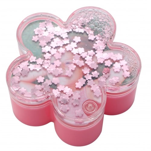 forme fleur - Rose - 100x100x48mm - Décor eau + paillettes fleurs roses