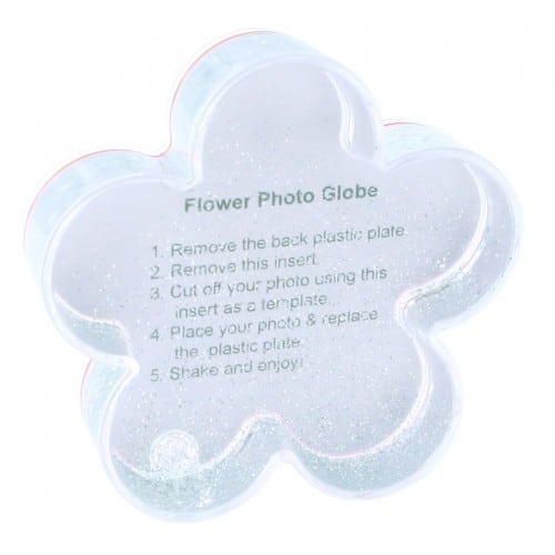 Boule à neige Fleur - avec insertion photo - Paillettes argentées - Dim. 10x10cm