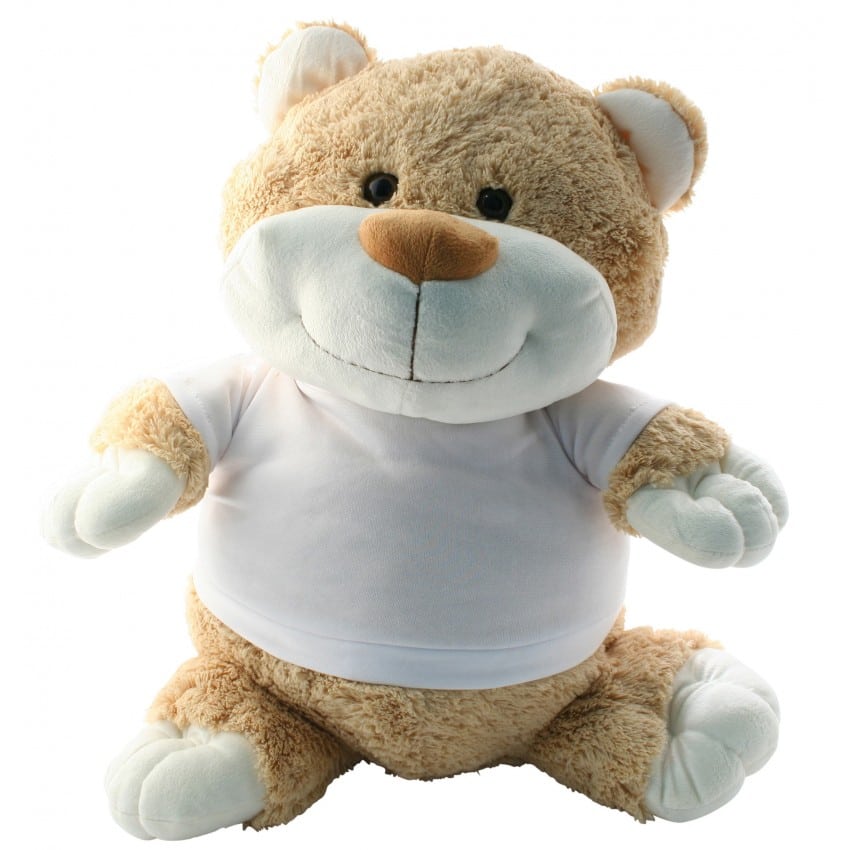 Peluche TECHNOTAPE "Ours" + T-shirt blanc 100% polyester - Certifiée conforme aux normes de sécurité européenne - Hauteur 50cm