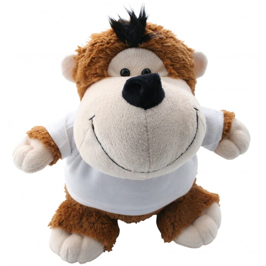 Peluche TECHNOTAPE "Singe" + T-shirt blanc 100% polyester - Certifiée conforme aux normes de sécurité européenne - Hauteur 21cm