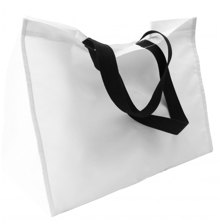 Sac TECHNOTAPE de courses à fond plat - blanc avec anses noires - Dim. 44,5x34,5x23,5cm