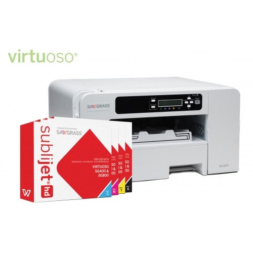 SAWGRASS - Imprimante sublimation A4 Virtuoso SG 400 pour transfert avec encres Sublijet (livrée avec un jeu d'encre 29ml/couleurs et 42ml/noir+100 f A4 120g/m2)