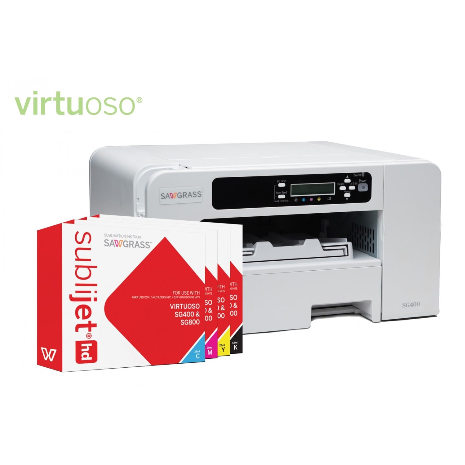 SAWGRASS - Imprimante sublimation A4 Virtuoso SG 400 pour transfert avec  encres Sublijet (livrée avec un jeu d'encre 29ml/couleurs et 42ml/noir+100  f