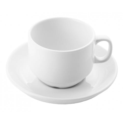 Tasse - soucoupe en céramique, empilable 180ml (6oz) - Blanc - Adapté lave-vaisselle/micro-ondes - Certifié contact 