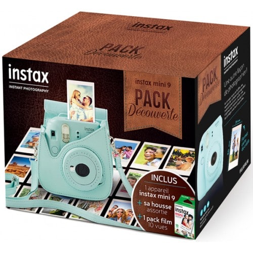 FUJI - Appareil photo instantané Instax Mini 9 "Pack Découverte bleu givré" : Appareil Bleu givré + 1 pack mini (10v) + 1 housse Bleu givré