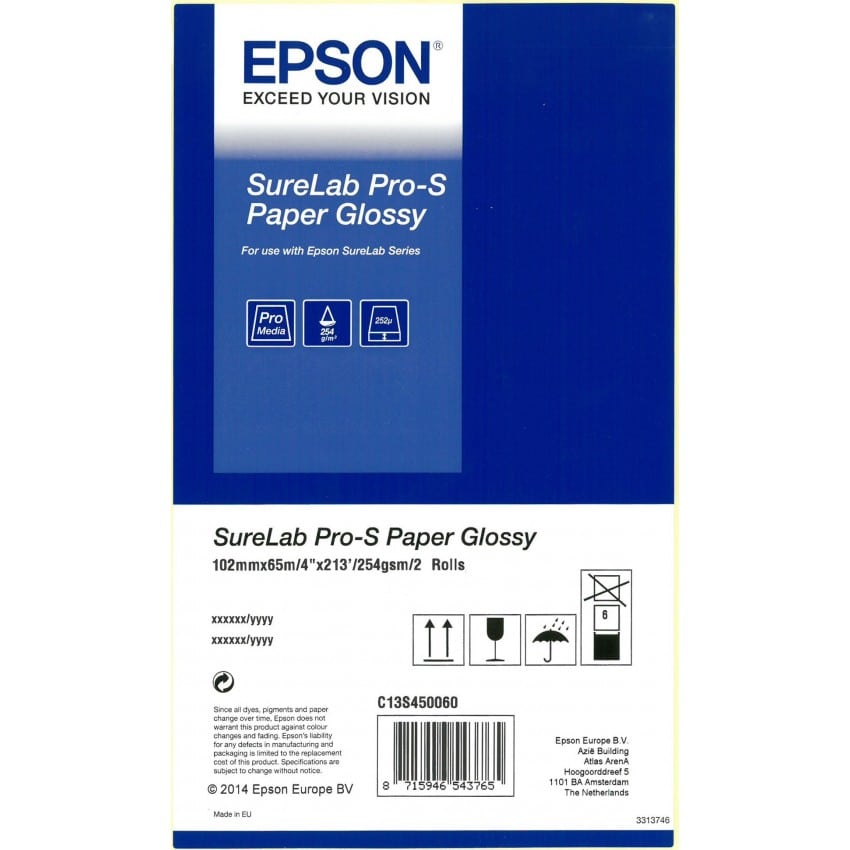 Papier jet d'encre EPSON SureLab Pro-S brillant 254g pour D700/ D7 - 102mm x 65m - 2 rouleaux