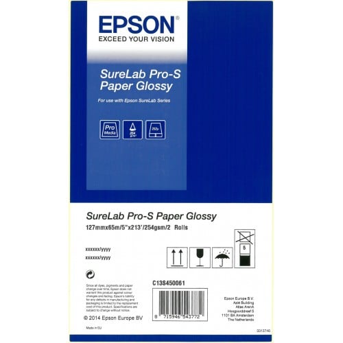 Papier jet d'encre EPSON SureLab Pro-S brillant 254g pour D700/ D7 - 127mm x 65m - 2 rouleaux