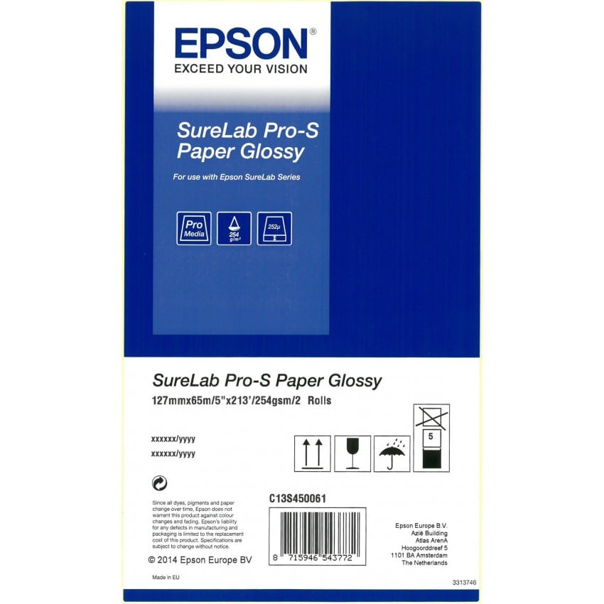 Papier jet d'encre EPSON SureLab Pro-S brillant 254g pour D700/ D7 - 127mm x 65m - 2 rouleaux