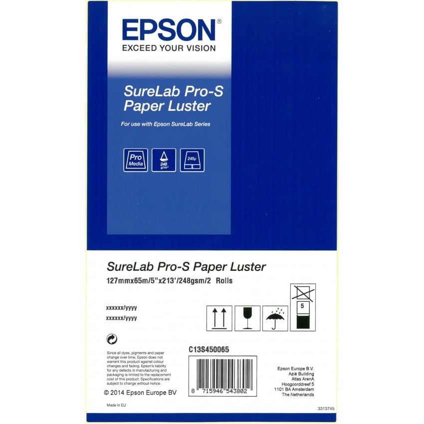 Papier jet d'encre EPSON SureLab Pro-S lustré 248g pour D700/ D7 - 127mm x 65m - 2 rouleaux