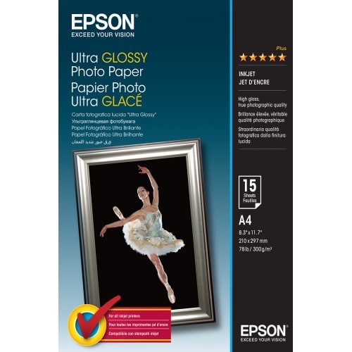 EPSON - Papier jet d'encre ultra-glacé 300g - A4 (21x29,7cm) - 15 feuilles