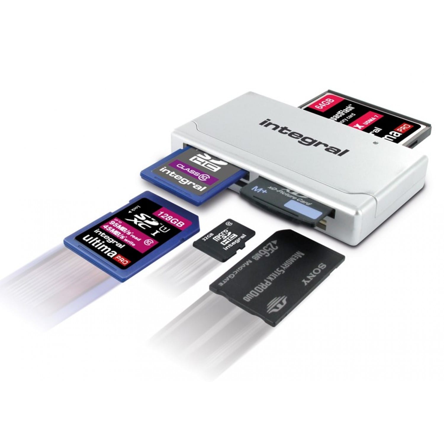 Lecteur carte mémoire INTEGRAL multi-cartes avec 2 slots supportant 6  formats USB 2.0