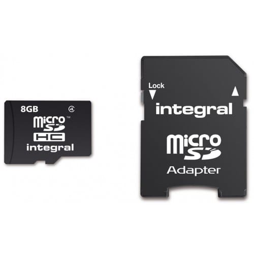 INTEGRAL - Carte mémoire SD micro microSDHC Classe 4 - 8 GB (+ adaptateur SD)