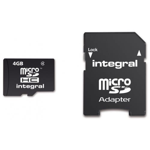 INTEGRAL - Carte mémoire SD micro microSDHC Classe 4 - 4 GB (+ adaptateur SD)