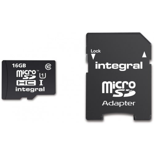 Carte mémoire SD micro INTEGRAL microSDHC UltimaPro Classe 10 (40 Mo/s   266x) 16 GB (+ adaptateur SD) 