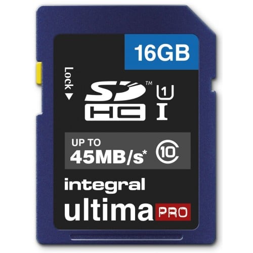 INTEGRAL - Carte mémoire SD SDHC Classe 10 Ultima Pro Full HD (45Mo/s) 16 Go