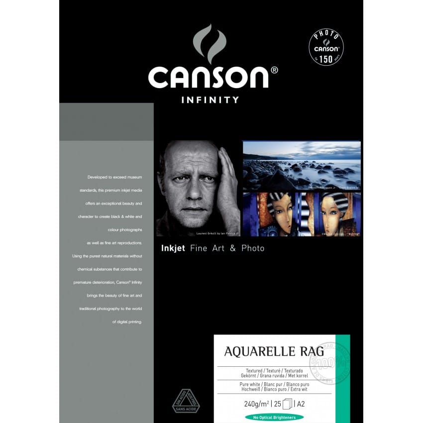 Papier jet d'encre CANSON CANSON Infinity Arches Aquarelle Rag blanc pur mat 240g - A2 - 25 feuilles