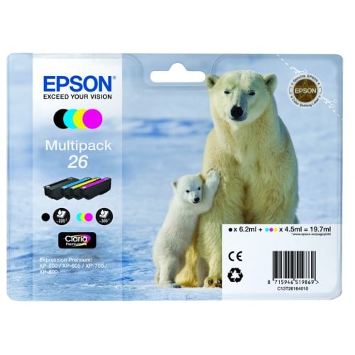 EPSON - Cartouche d'encre T261640 Ours Polaire n°26 - multipack noire/cyan/magenta/jaune XL