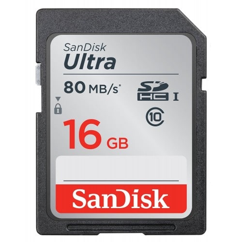 Carte mémoire SD SANDISK SDHC/XC Classe 10 Ultra (80Mo/s 533x) 16 GB