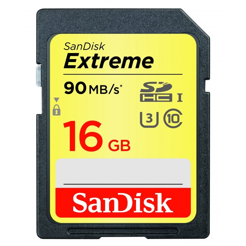 Carte mémoire SD SANDISK SDHC/XC Extrême (vidéo HD) Classe 10 (90Mo/s 599x) 16 GB