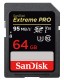 Carte mémoire SD SANDISK SDXC Extrême Pro Classe 10 V30 optimisée 4K (95Mo/s  633x) 64 GB