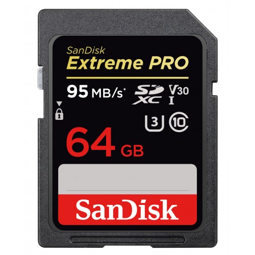Carte mémoire SD SANDISK SDXC Extrême Pro Classe 10 V30 optimisée 4K (95Mo/s  633x) 64 GB