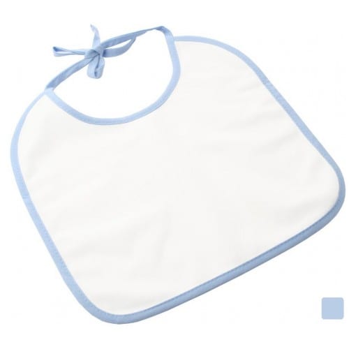 Bavoir bébé blanc liseré bleu - 100% polyester sensation coton - Fermeture par liens à nouer - Dim. 26x26,5cm