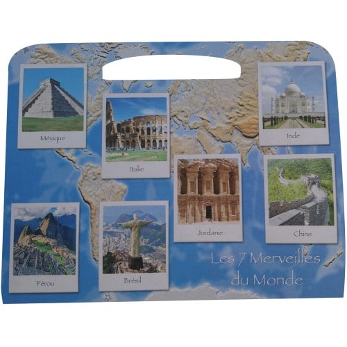 Chemise photo scolaire Collection Les 7 merveilles du Monde - Diptyque "valisette" pour photo 18x24 + pochette - Lot de 50