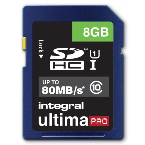 INTEGRAL - Carte mémoire SD HC Classe 10 - 8GB Ultima Pro Full HD (80MB/s)