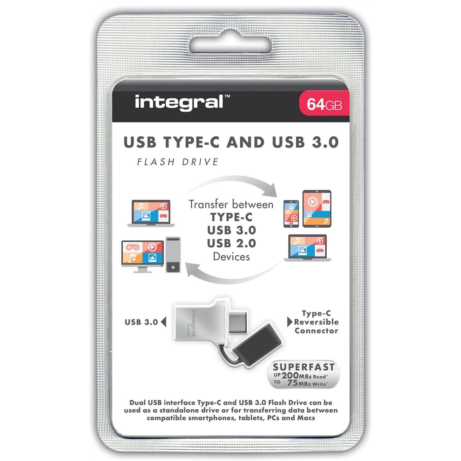 Clé USB 3.0 INTEGRAL Flash Drive Fusion 64 GB (Métal Noir)