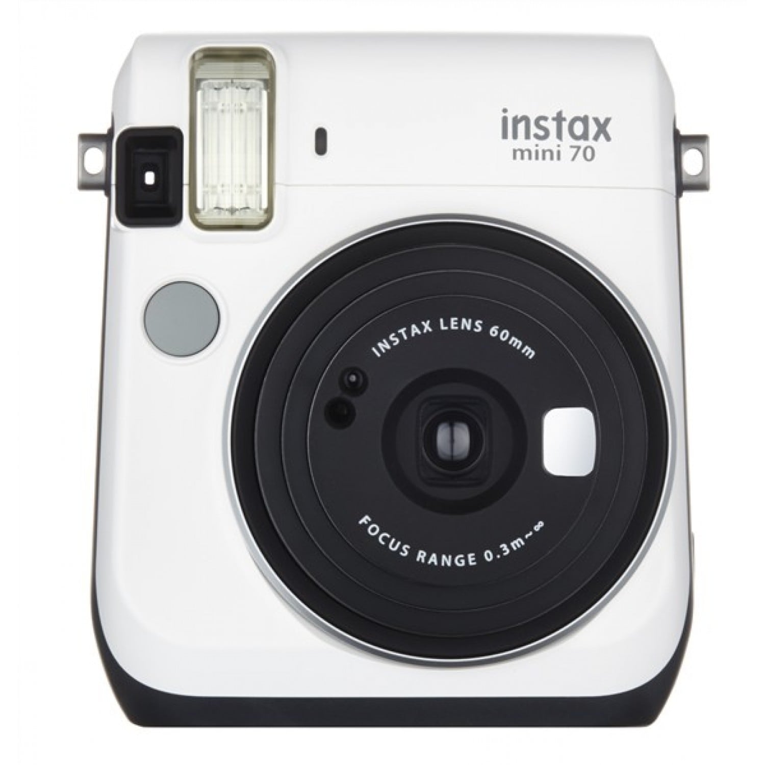 Appareil photo instantané FUJI Instax Mini 70 - Format photo 62x46mm -  Livré avec 2 piles lithium CR2 - Dim. (L)99,2x(H)113,7x(P)53.2mm - Blanc