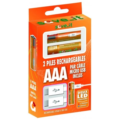 SAVE_IT - Piles rechargeables en micro USB LR03 AAA - 450mAh (blister 2)