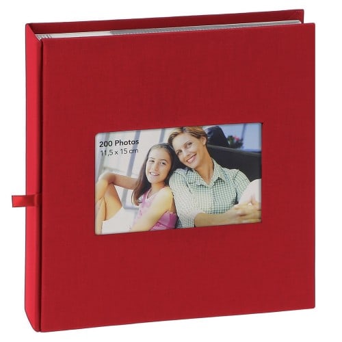 ERICA - Album photo pochettes avec mémo SQUARE - 100 pages blanches - 200 photos - Couverture Rouge 23,5x25cm + fenêtre