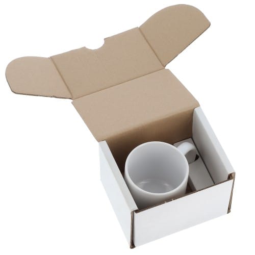 Emballage TECHNOTAPE - Boîte blanche carton pour Mug 330ml (11oz) et pour expédition du produit fini