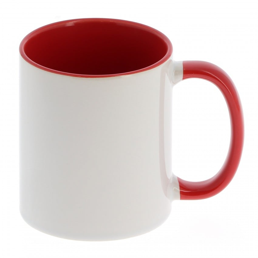 Mug céramique MB TECH 330ml (11oz) - Blanc/poignée et intérieur rouge - Certifié contact alimentaire - Diam. ext. 82mm/Haut. 96m