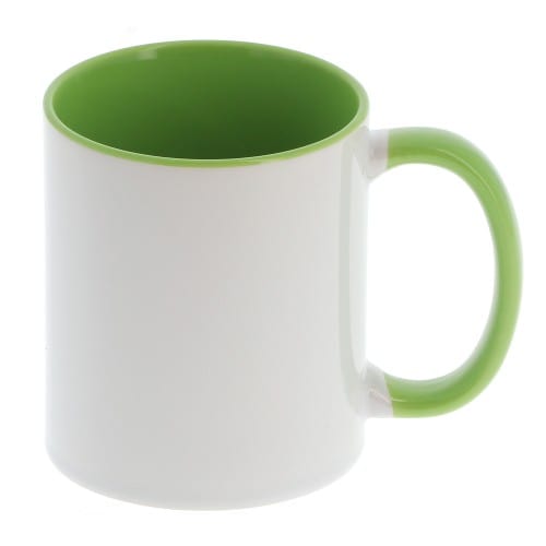 Mug céramique 330ml (11oz) Blanc/poignée et intérieur vert - Qualité AAA - Diamètre 82mm - Vendu par 12