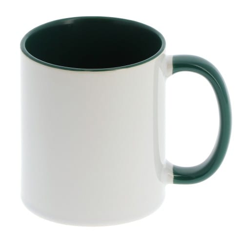 Mug céramique 330ml (11oz) Blanc/poignée et intérieur vert foncé - Qualité AAA - Diamètre 82mm