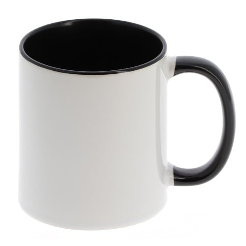 Mug céramique MB TECH 330ml (11oz) - Blanc/poignée et intérieur noir - Certifié contact alimentaire - Diam. ext. 82mm/Haut. 96mm