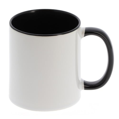 Mug céramique 330ml (11oz) Blanc/poignée et intérieur noir - Qualité AAA - Diamètre 82mm - Vendu par 12